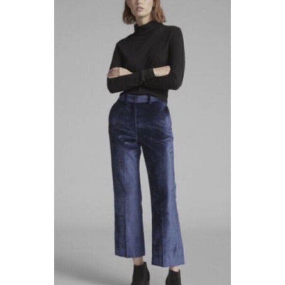 New Rag & Bone Libby Blue Velvet Pants Womens 2 Cropped Flare Trousers - Picture 1 of 7